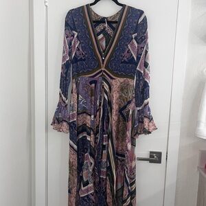 Free People Button Front Maxi Dress Long Sleeves Medium